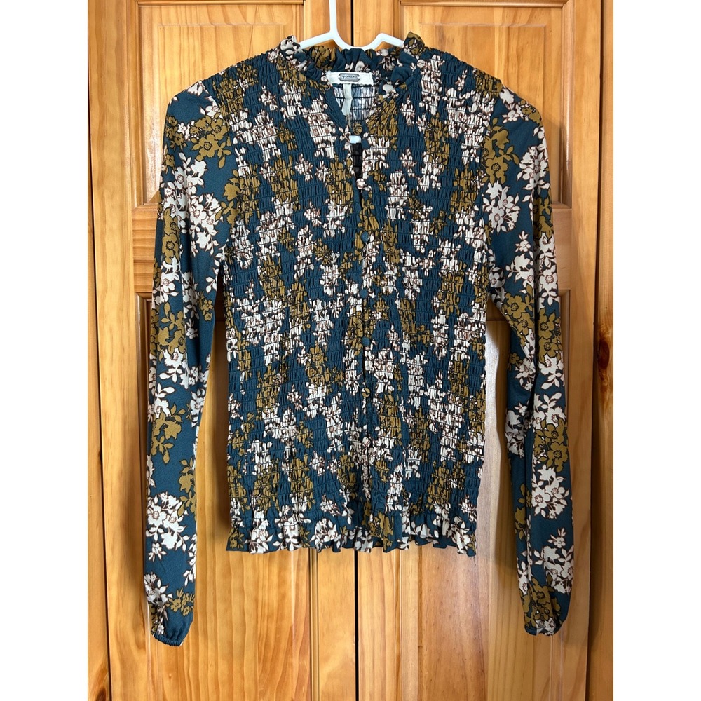 Gimmicks By Buckle Women's‎ S Pine Multi Floral Smocked Blouse Button Down NWT